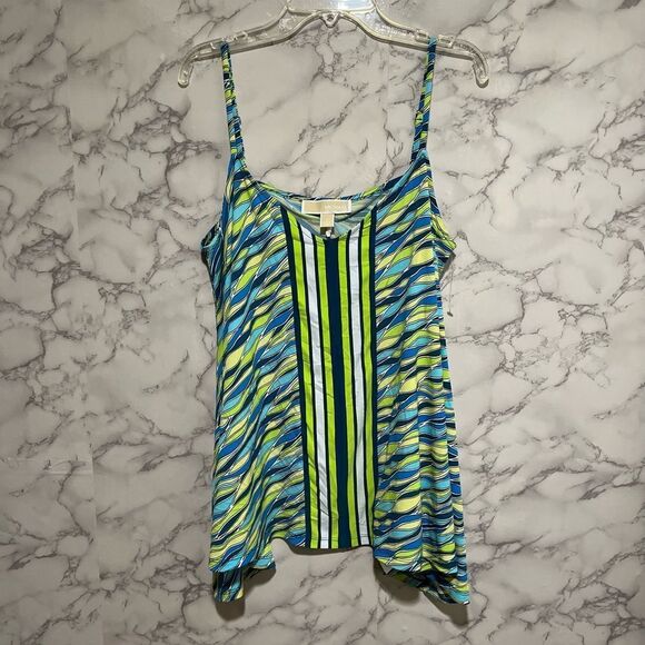 MICHAEL MICHAEL KORS Womens Green Adjustable Asymmetrical Hem V Neck Tank Top - Picture 3 of 9